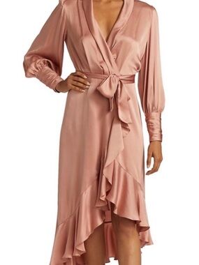 Zimmermann Rose Pink Satin Wrap Midi Dress